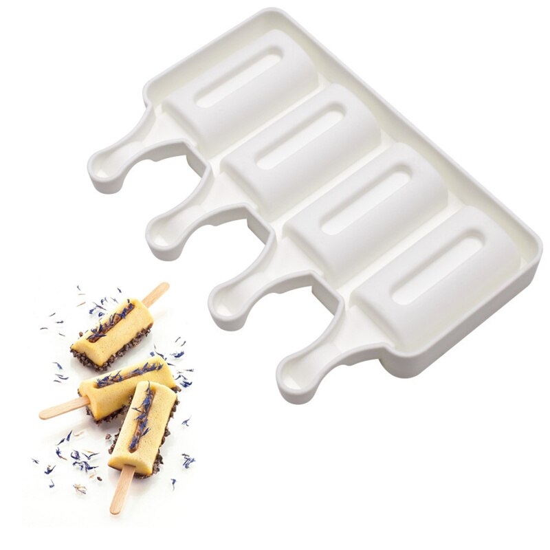 4 Cavity Popsicle Mold Silicone Ice Cream Mold With Sticks DIY Homemade Baking Desserts For Children Party Freezer Fruit Juice