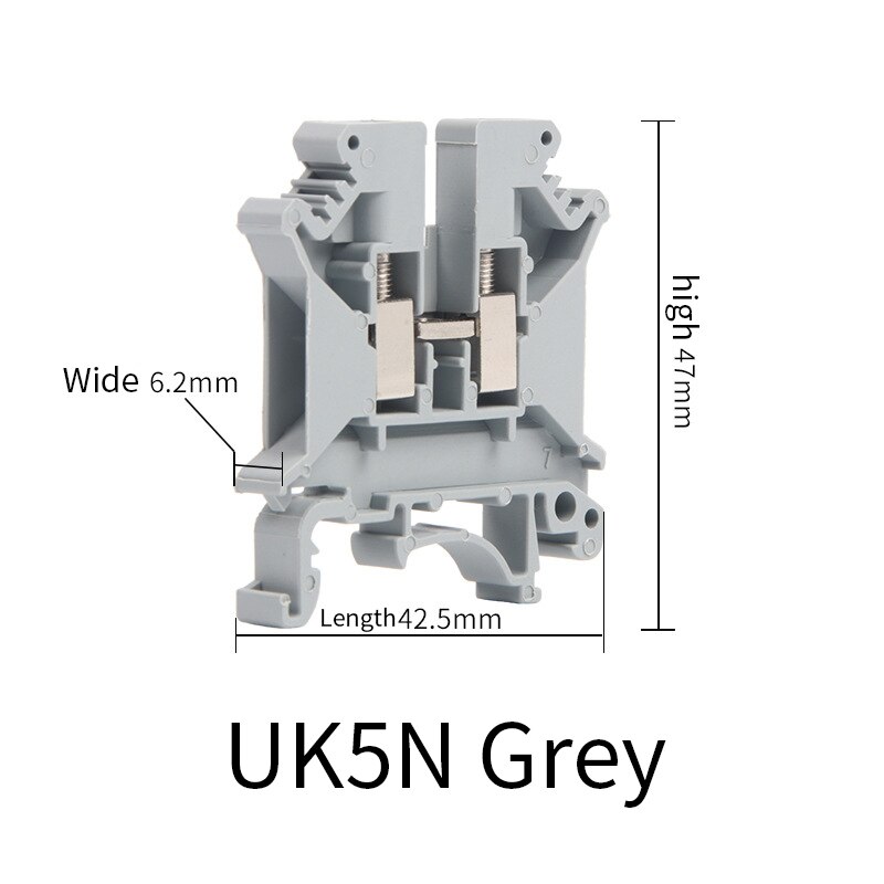 10Pcs Multi-Color Screw Feed-through Plug 2-Connductor Wire Electrical Connector DIN Rail Terminal Block UK 2.5B: UK5N Grey