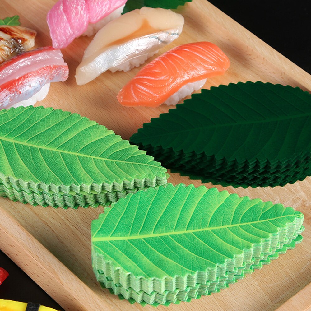 200 unid/set cocina japonesa de hoja verde decoración para Sushi bandeja Sashimi decoración para Sushi ingredientes frescos plato de Sushi herramienta