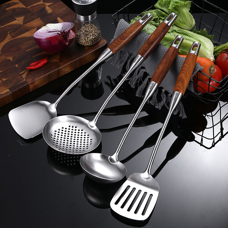 Stainless Steel Spatula and Soup Spoon Spatula Colander Anti-Scald Insulation Four-Piece Kitchen Set Kitchen Cooking Set