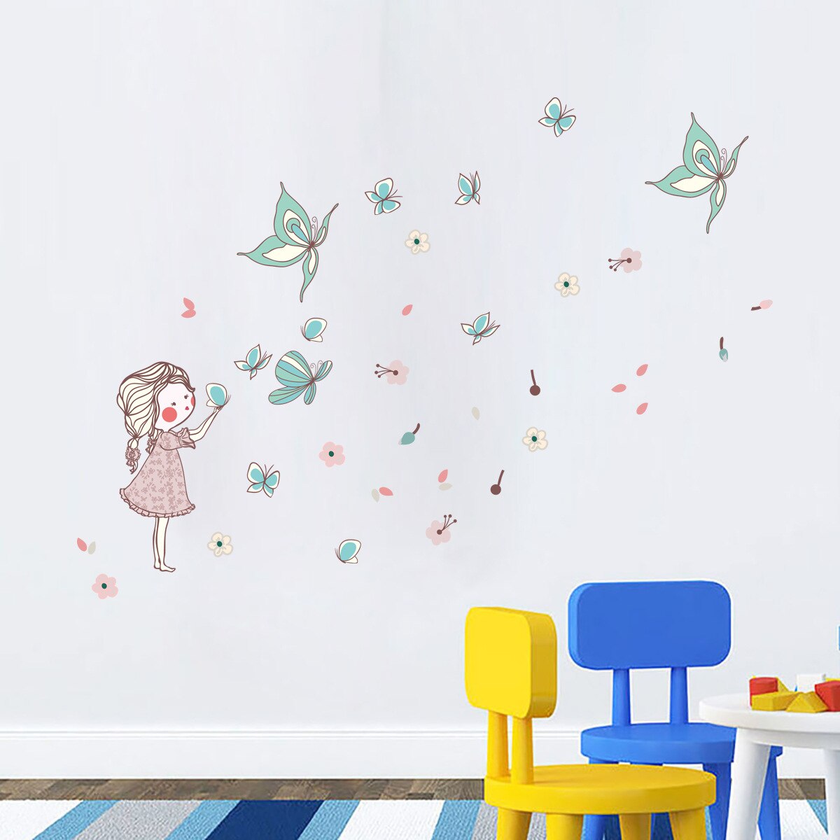 Cartoon little girl butterfly flying wall stickers children's room kindergarten mother and baby series wall stickers