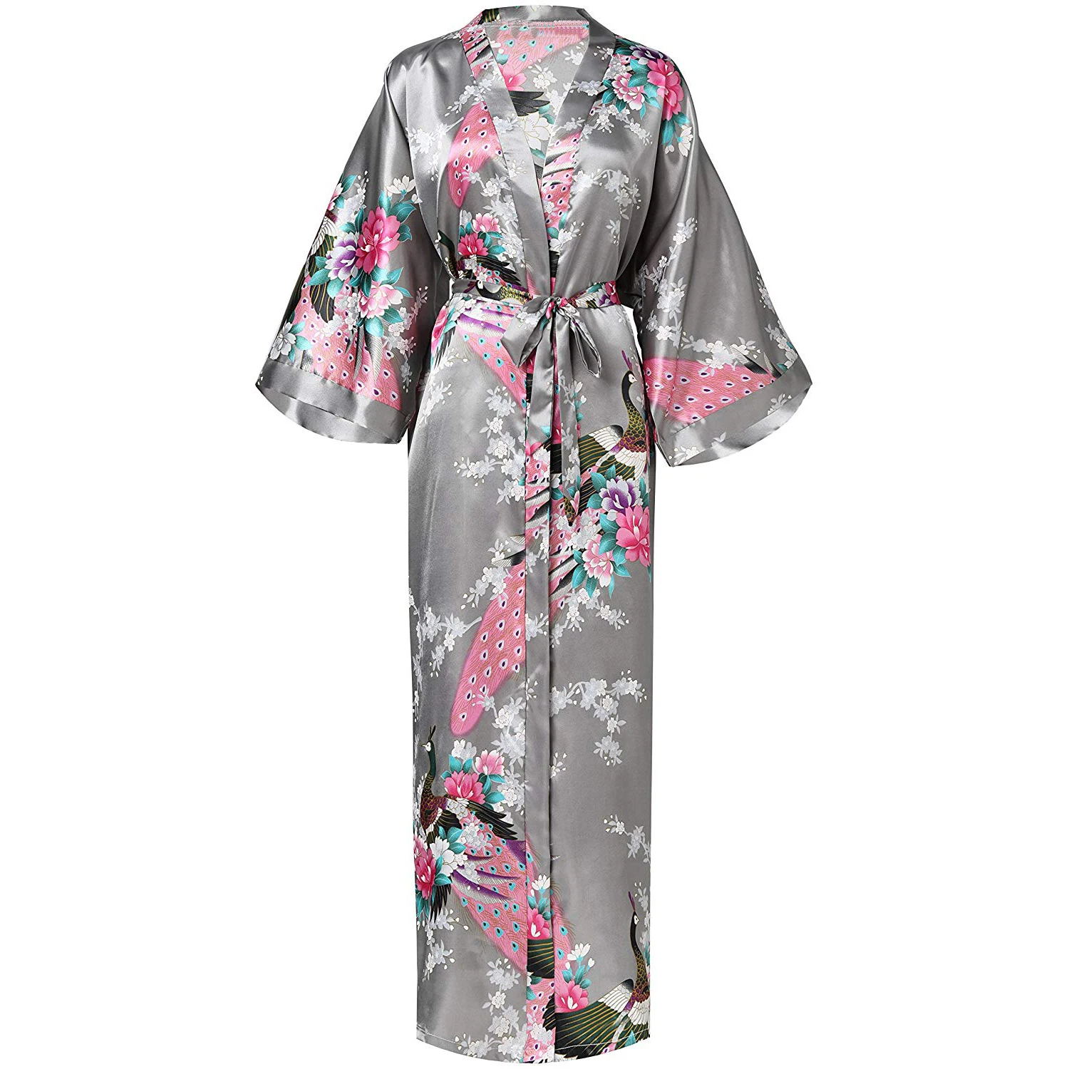 Chinese Style Jacquard Long Robe Nightgown Silk Satin Kimono Bathrobe Gown Spring Summer Sleepwear Home Dress Pajama: 3XL / Mint