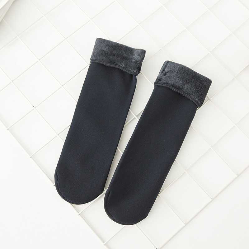 Calcetines gruesos térmicos de lana sólida para hombre y mujer, medias Unisex de terciopelo sin costuras, de Cachemira y nieve, para dormir en el suelo: Navy