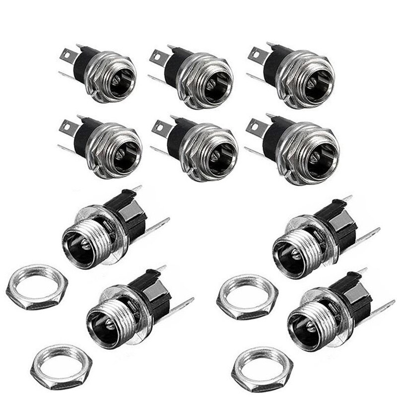 10PCS DC Power Connector pin 2.1x5.5mm Female Plug Jack + Male Plug Jack Socket Adapter PCB Mount DIY Adapter Connector 5.5x2.1: Female Jack 10 type2