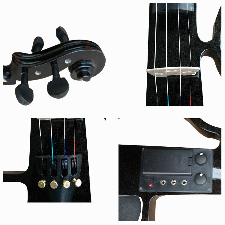 Black Upscale Hand-Made Flashing Electronic Violin Beginners Playing Electroacoustic Violin Instruments