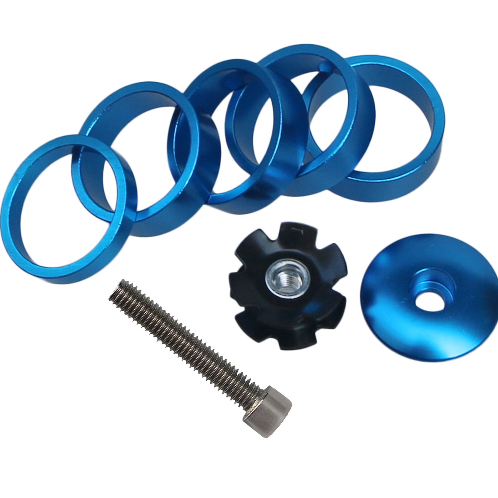 Widelec rowerowy rdzeń montażowy MTB sterować rura zestaw słuchawkowy śrubin mocujące z kołnierzem gwiazda orzechy dla 1-1/8 "28.6mm Steerer bezgwintowy widelec: niebieski spacer zestaw