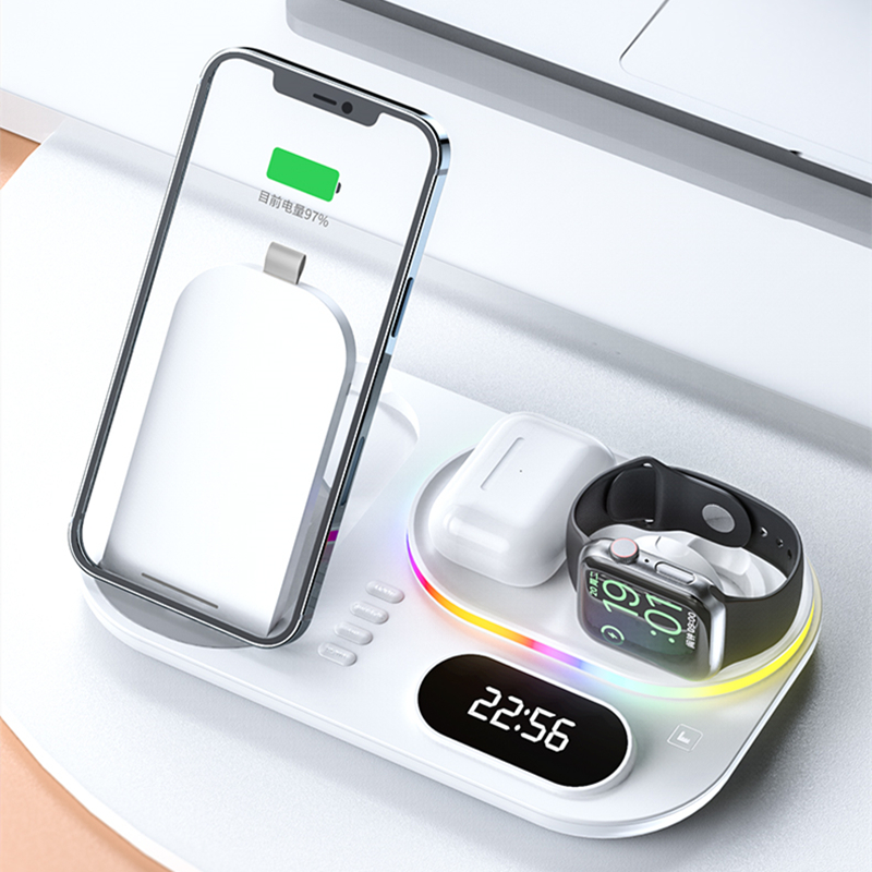 LED 4 in 1 Wireless Charger Dock Qi Fast Charging Station for Apple Watch Airpods iPhone 12 13 Pro Samsung S21 Note Mobile Phone