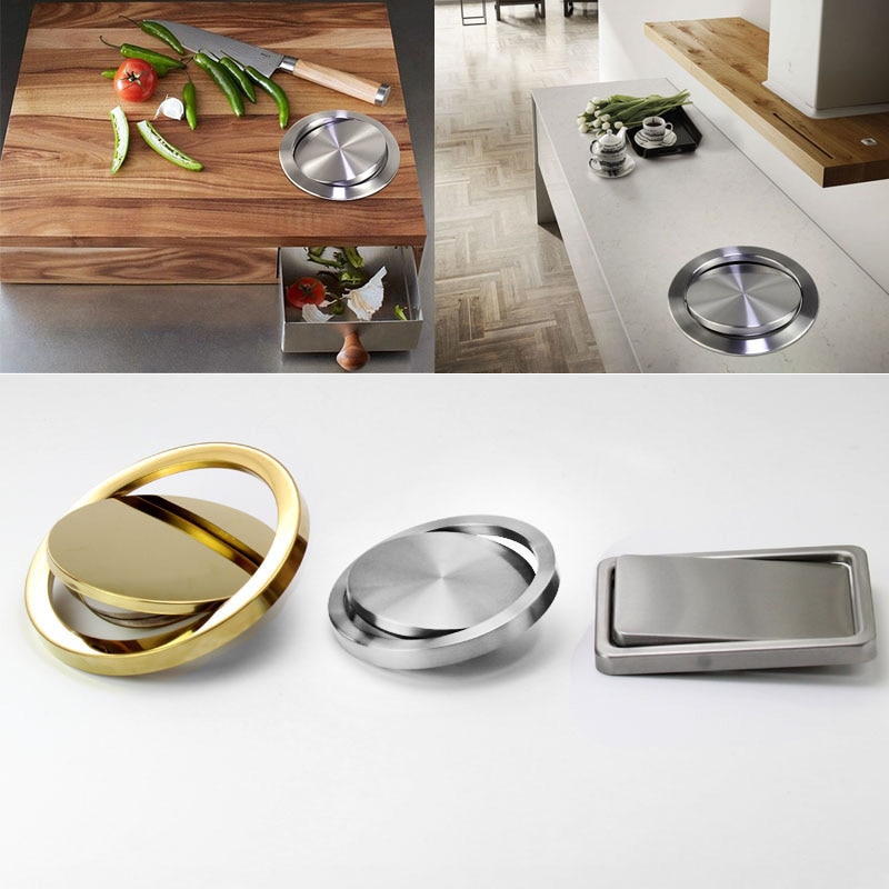 Tapa abatible empotrada de acero inoxidable con equilibrio incorporado, tapa abatible, cubo de basura, cubo de basura, tapa abatible para encimera de cocina, Cenicero