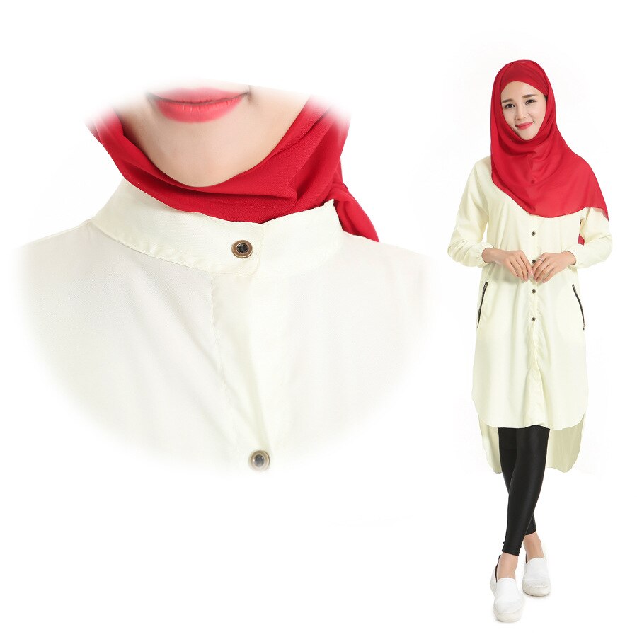 Kvinder muslimsk bluse afslappet islamisk tøj knap foran solid lange skjorte bluser toppe