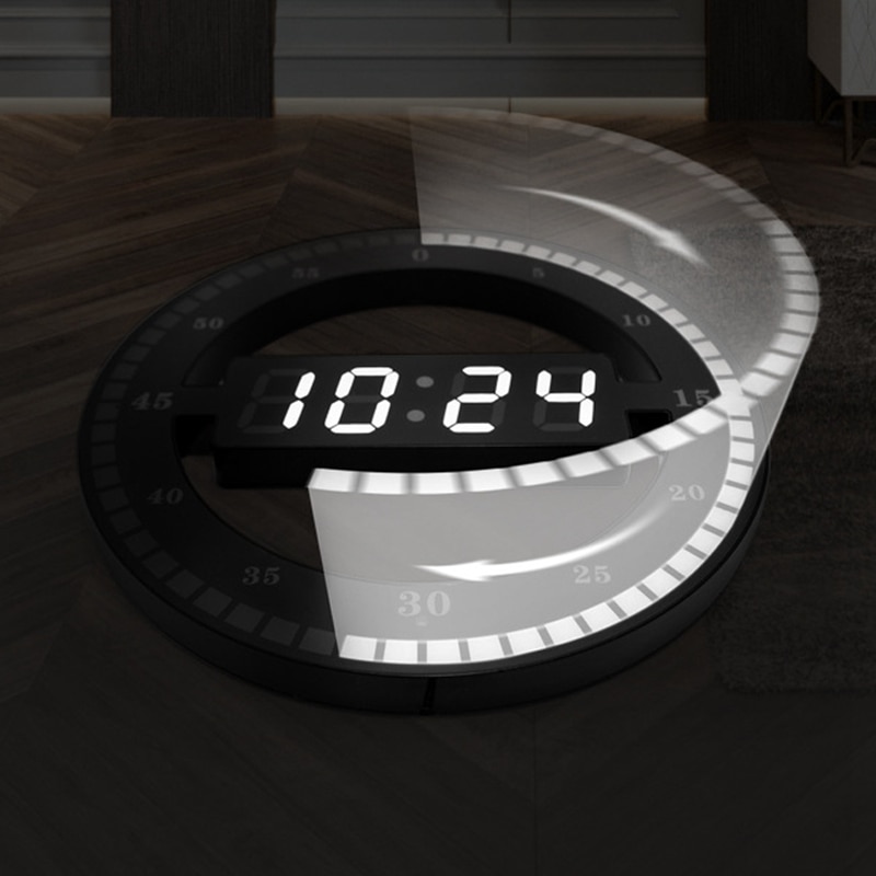 Horloge électronique creuse 3D numérique, réglage automatique de la luminosité, horloge murale ronde avec prise américaine en plastique noir