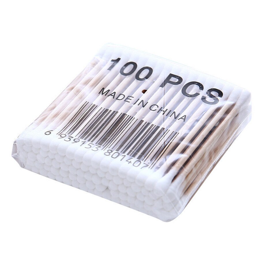 30/100 kpl vanupuikko puutikku kaksipäinen pumpulipuikko meikkipuikko kauneusmeikkiin nenän korvien puhdistukseen: 100 kpl pakkauksessa