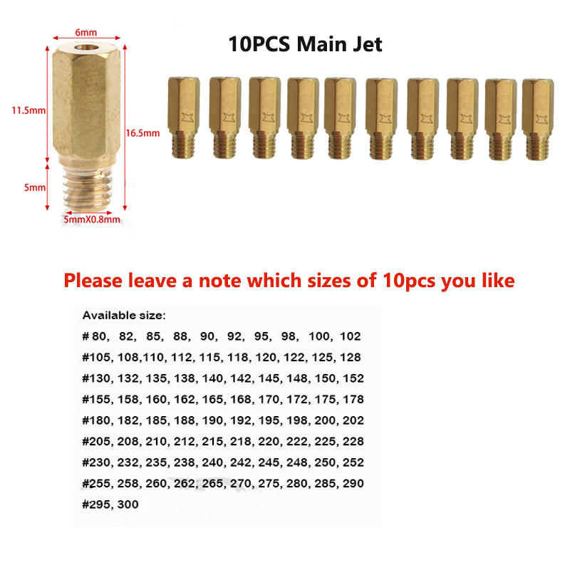 10 pz PWK PWM Jet Moto Carburatore Getti Principali Getti Pilota lento per Keihin OKO CVK NSR KSR carboidrati impostato Iniettore Ugello Carburador
