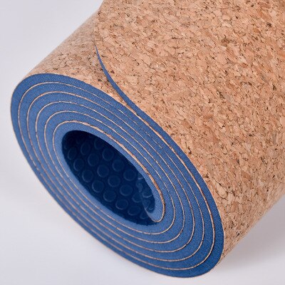 Alfombra de goma Natural de corcho de colores 6MM 183*61CM para Yoga, colchoneta de Fitness para hombres y mujeres, almohadilla de gimnasia para Pilates, estera deportiva para ejercicio: Azul