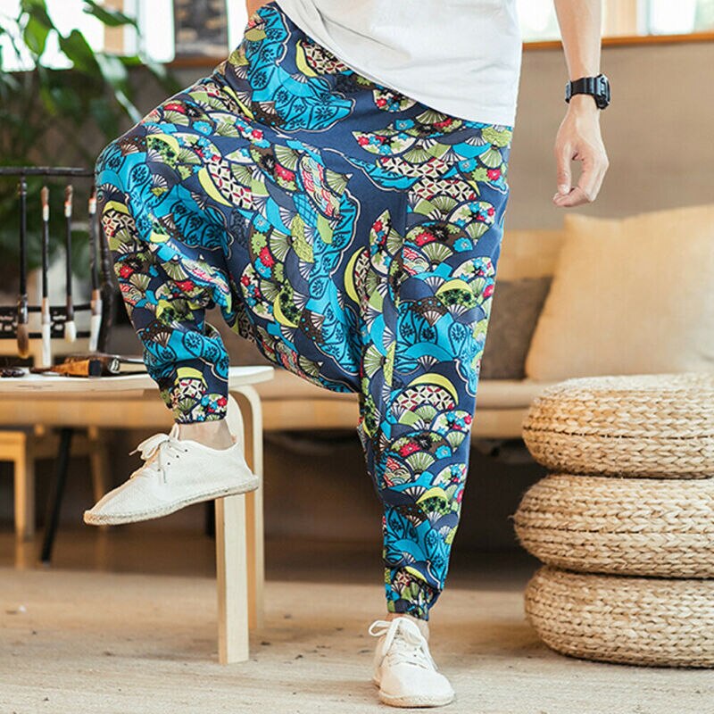 Harem Pants Hip Hop Aladdin Hmong Baggy Cotton Linen Harem Pants Men Women Plus Size Wide Leg Trousers Pants Cross-pants