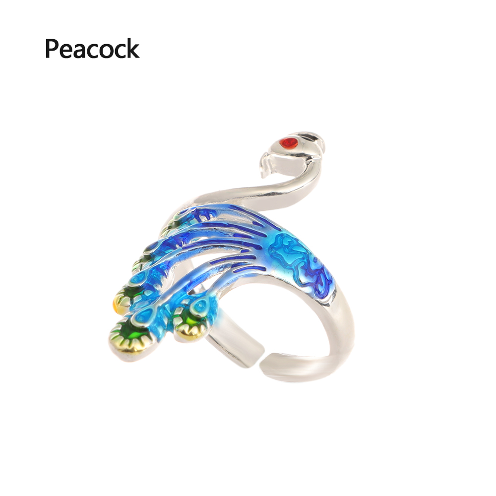 Painted Koi Peacock Crochet Loop Adjustable Open Ring Thimble Yarn Guides Sewing Hook Finger Wear Knitting Tools Accessories: Peacock