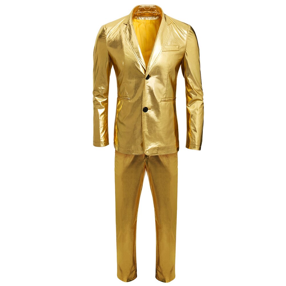 Pantalones de pierna recta para hombre, pantalón metálico dorado, informal, ceñido, para motocicleta, brillante, para discoteca, escenario, pantalones de