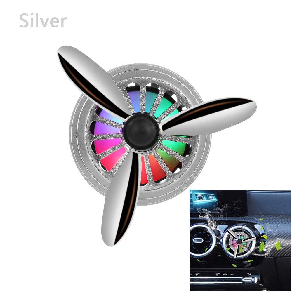 Lumière LED désodorisant pour voiture, hélice de l'armée de l'air, Clip de ventilation en forme de parfum, décoration de véhicule, ventilateur aromathérapie, accessoires d'intérieur pour voiture: Sliver