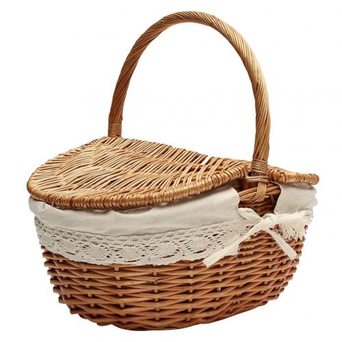 Wicker Willow Woven Picnic Basket Hamper as Shopping Bag with Lid and Handle Camping Picnic Shopping Food Fruit Picnic Basket: Default Title