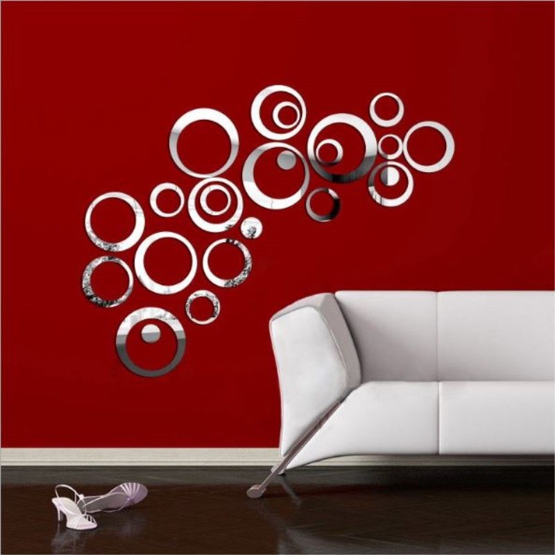 24 Pçs/lote 3D Círculos Espelho de Prata Adesivos DIY Decoração Adesivos de Parede para TV Fundo papel de Parede Decoração Da Casa Decoração Da Parede De Acrílico Arte: Silver Mirror