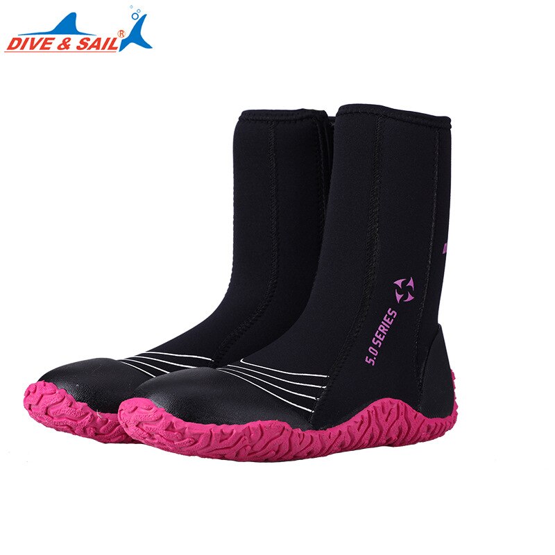 1 paar 5mm neopreen rubber Duiken laarzen voor vrouwen mannen Water Sport Snorkelen schoenen Vissen wetsuit zwemmen apparatuur: Black pink for women / XXS Size 3