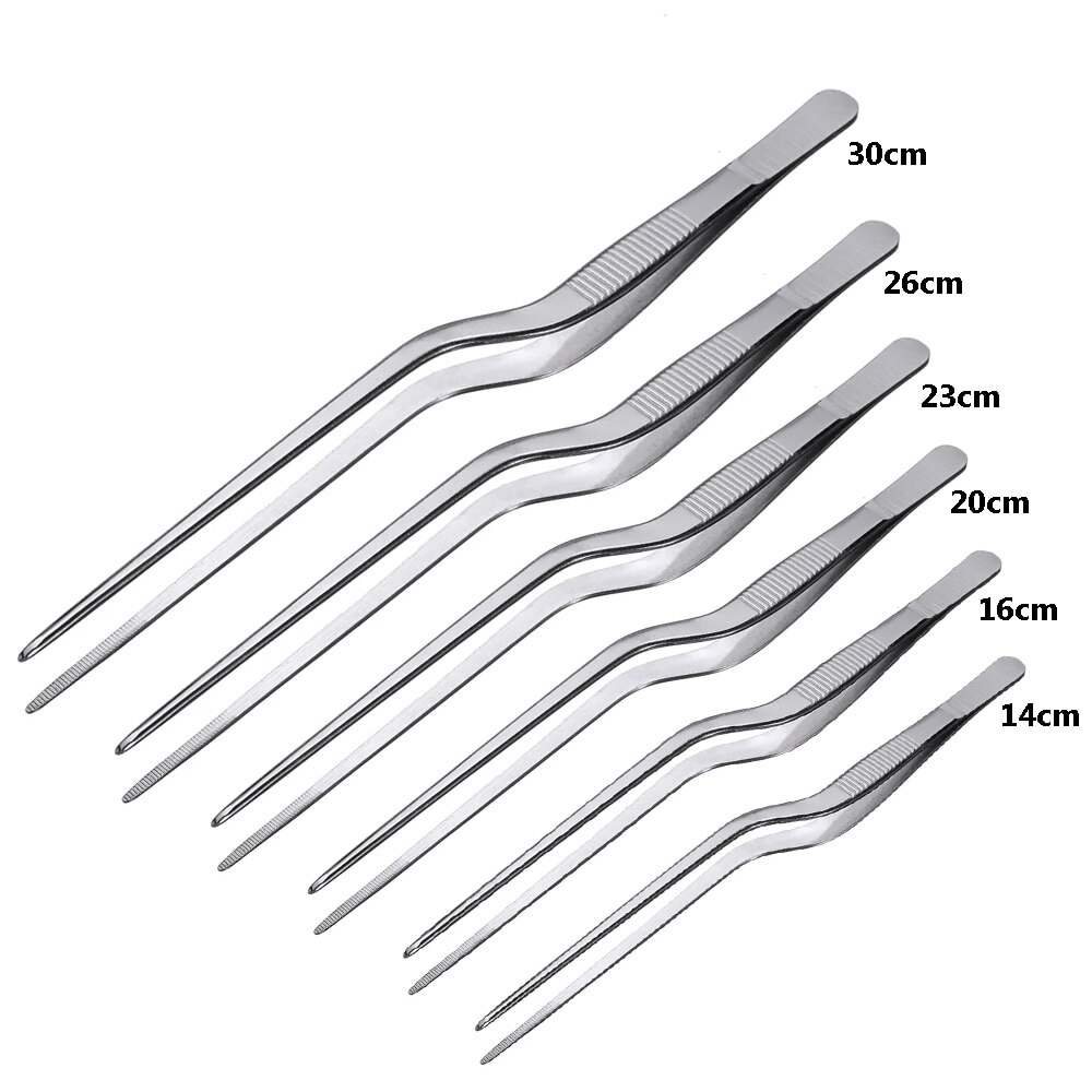 Pinzas profesionales para Chef, pinzas para servir en presentación, acero inoxidable, Offset, utensilios de cocina, 6 opciones