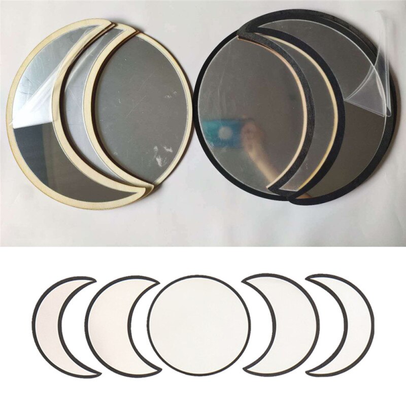 5pz / 3pz Stile Nordico di Legno Specchio Decorativo Luna fase Autoadesivi Della Parete Dello Specchio telecamera Da Letto Acrilico Specchio Decorativo FAI DA TE specchi
