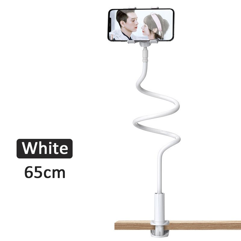 Universal 360 Rotating Flexible Arm Phone Holder Desktop Bed Lazy Tablet Clip Bracket Mobile Stand Support For iPhone Samsung: 65cm white