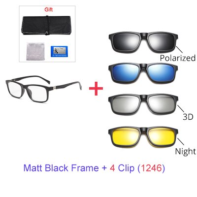 Ralferty student 5 in 1 magnetisk solbrille børn børn klip på briller  tr90 optiske recept briller stel 3d brille  tr8006: 1 ramme 4 klip 1246