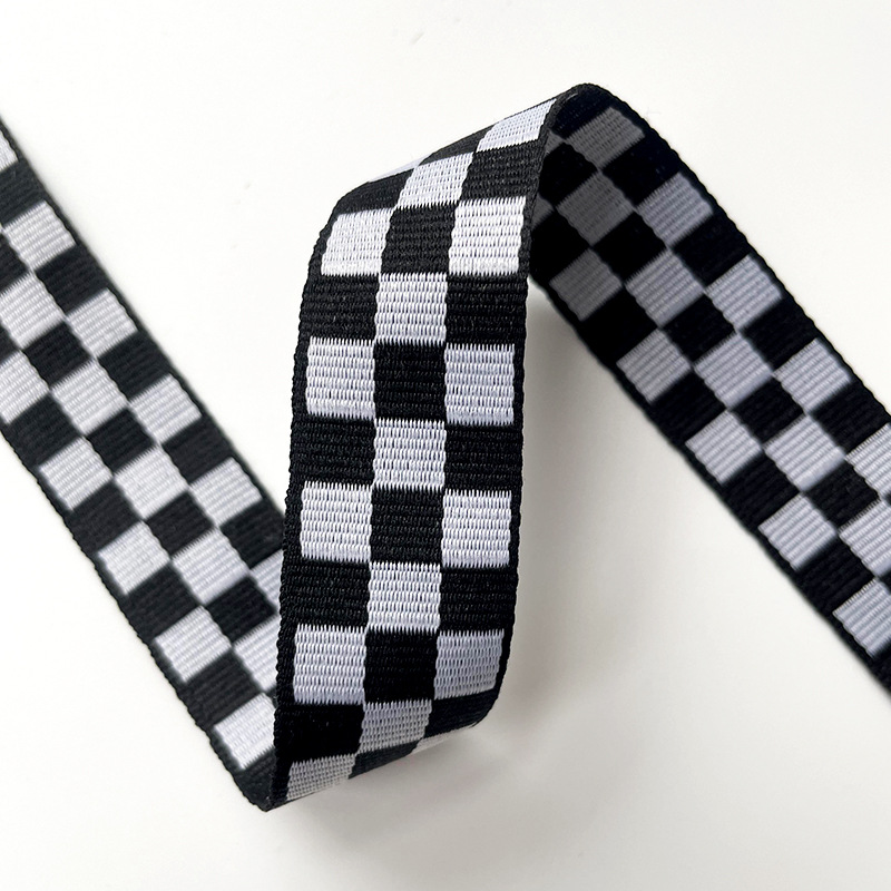 Polyester Black White Plaid Webbing Computer Jacquard Webbing Plaid Clothing Hats Luggage Decorative Webbing Sewing Accessories: 2.5CM B