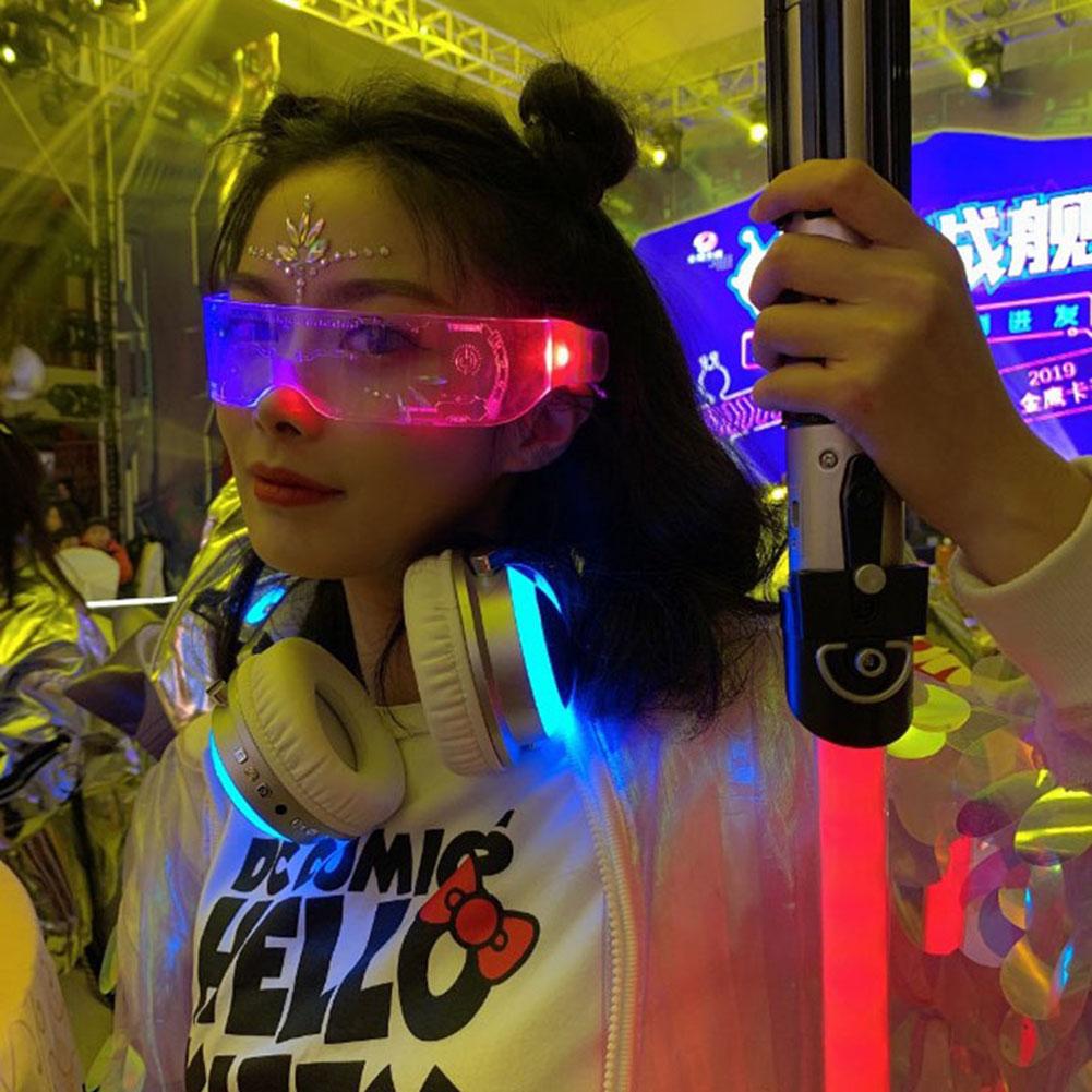 LED Luminous Glasses Futuristic Electronic Visor Glasses Light Up Glasses Prop for Halloween Festival KTV Bar Performance