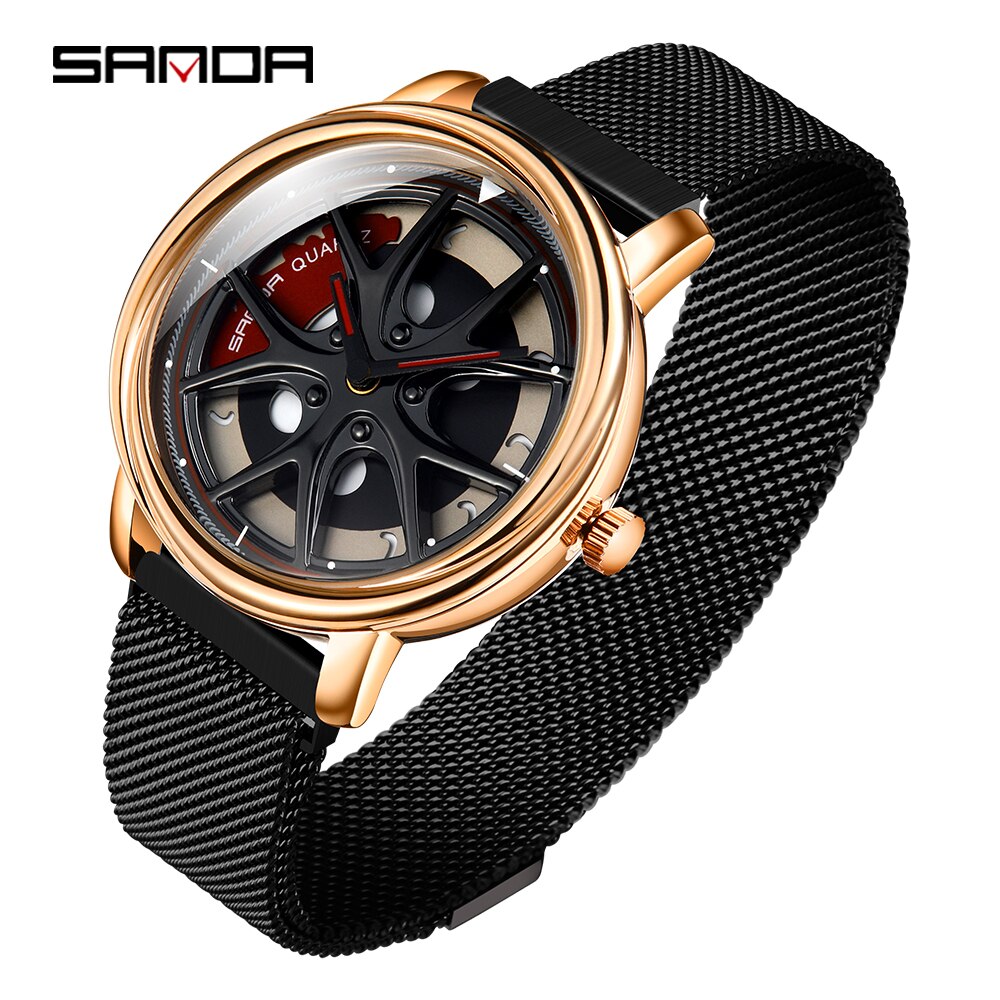 Auto velg quartz horloge man creativiteit auto polshorloge stalen magneetsluiting wiel velg naaf horloges relogio masculino: Magneetsluiting goud