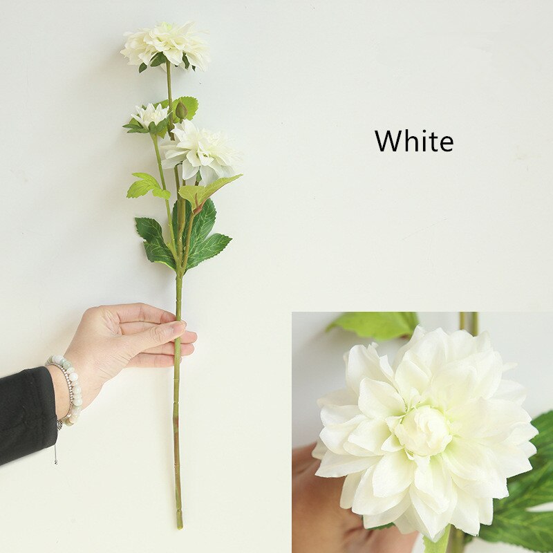 Dahlia kunstige blomsterproducent hjem juledekoration diy bryllup hånd blomst vej bly blomst væg materiale planter gren: Hvid