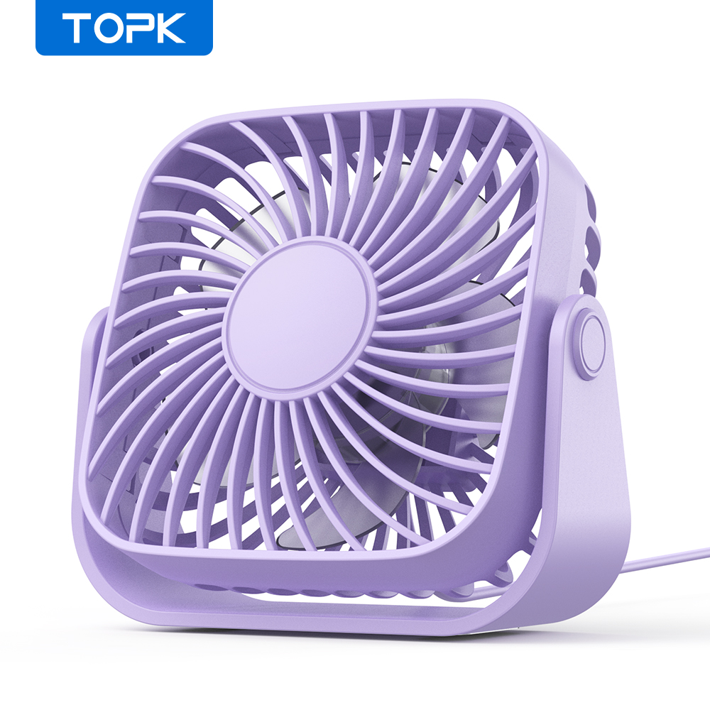 TOPK 4 inch USB mini-bureauventilator, 3 snelheden stille draagbare desktop-tafelventilator, 360 ° Aanpassing persoonlijke kleine ventilator voor slaapkamer thuiskantoor: Paars
