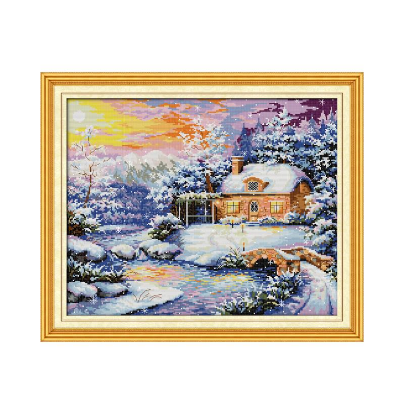Winter at the Creekside Cottage cross stitch kit aida 14ct 11ct count print canvas stitches embroidery DIY handmade