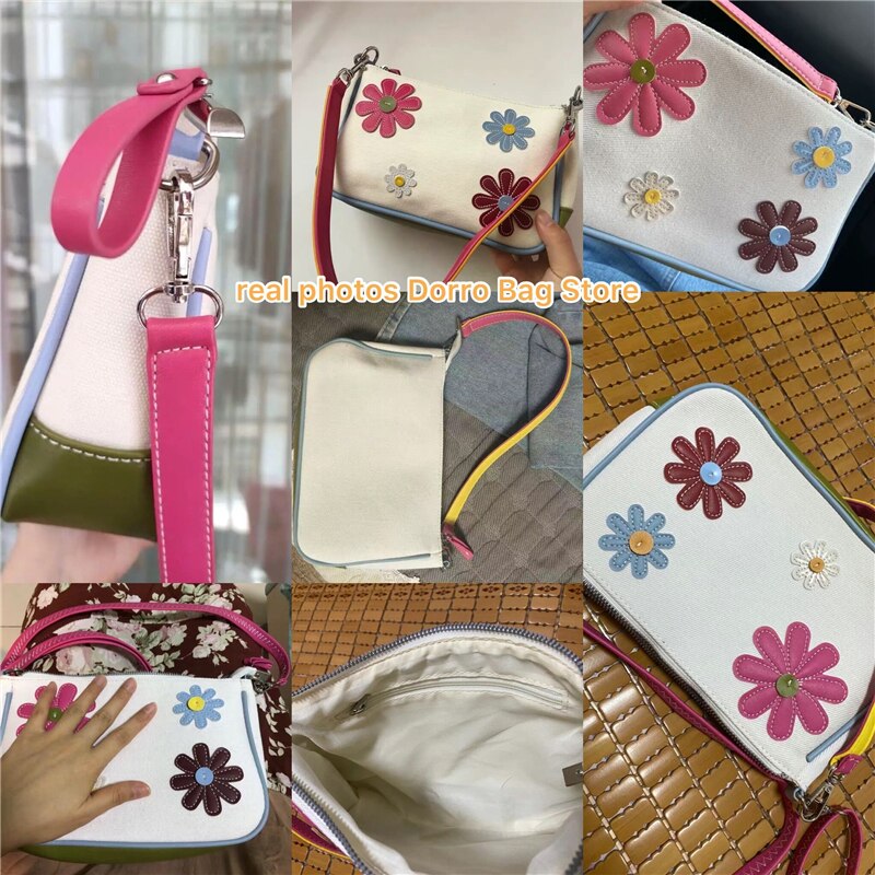 Vintage-damen-armtasche mit blumenmuster und kontrastfarbener handtasche, süße kleine schultertasche