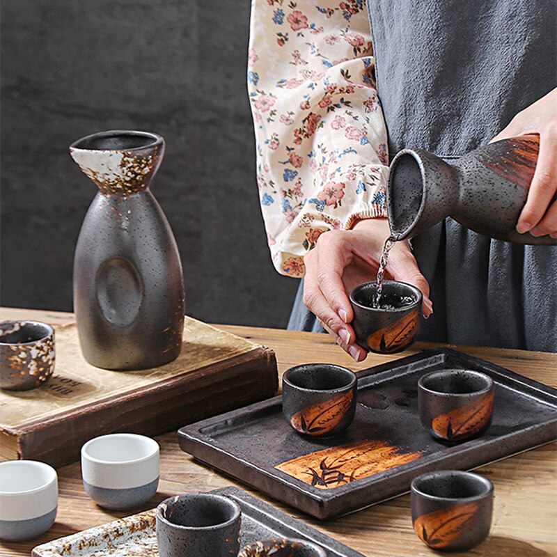 Sake Set Japanese Traditional Japanese Sake Cup Set Hand Painted Porcelain Pottery Ceramic Cups Crafts Wine Glasses