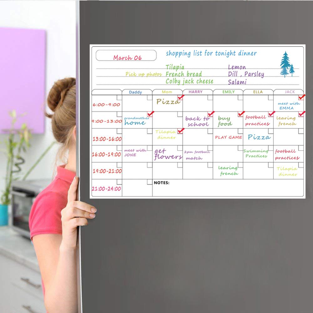 Dry Erase Calendar - A3 Magnetic Dry Erase Weekly Calendar for Refrigerator - Grocery List and Week Menu Board for Fridge