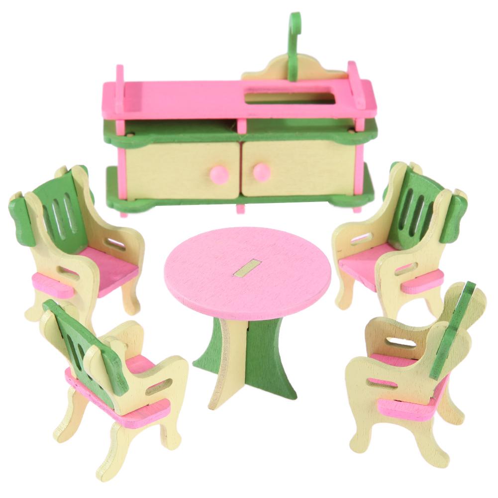 Simulation Miniature Wooden Furniture Toys Dolls Kids Baby Room Play Toy Furniture DollHouse Wood Furniture Set For Dolls: F