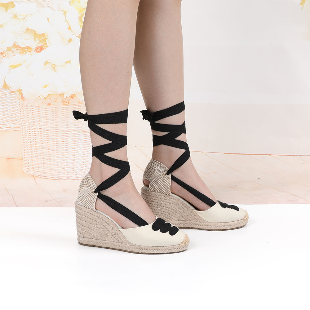 Vrouwen Wedge Espadrille Enkelbandje Sandalen Comfortabele Slippers Dames Womens Casual Schoenen Ademende Vlas Hennep Canvas Pompen