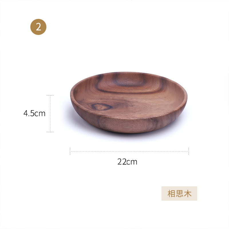 Akacia träskål träservis hushålls- och fruktfat salladsskål hel träsoppskål matbehållare av trä tallrik: 22 x 4.5cm