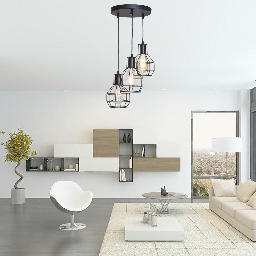 7 type moderne sorte bur pendel jern minimalistisk retro nordisk loft pyramide lampe metal hængende lampe  e27 indendørs