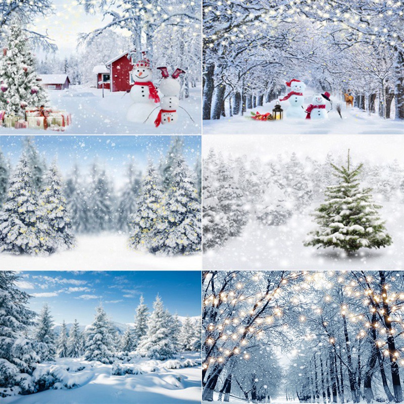 210X150cm Winter Snow Background Cloth Snowflake Christmas Tree Glitter White Forest Party Photography Backdrops, E Durable