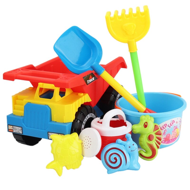 Set di giocattoli per sabbia da spiaggia per bambini Set di pala per camion di sabbia Kit di attrezzi per rastrelli stampi per animali marini annaffiatoio giocattoli per bambini piccoli: Default Title