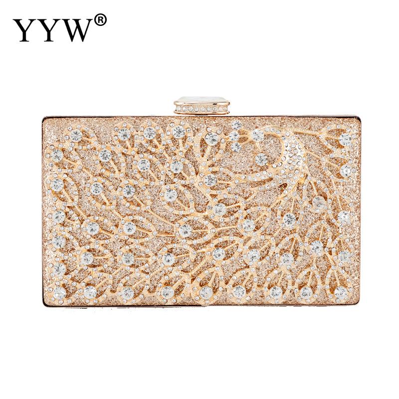 Gold Formal Flower Evening Bag For Wedding Party Luxury Glitter Rhinestone Crystal Clutch Purse Bridal Prom Handbag For Women