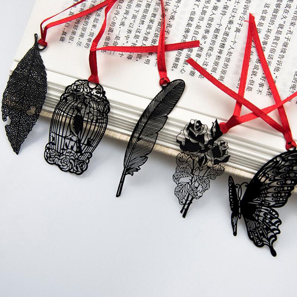 Cute Kawaii Black Butterfly Feather Metal Bookmark for Book Paper Items Lovely Korean Stationery DIY Package