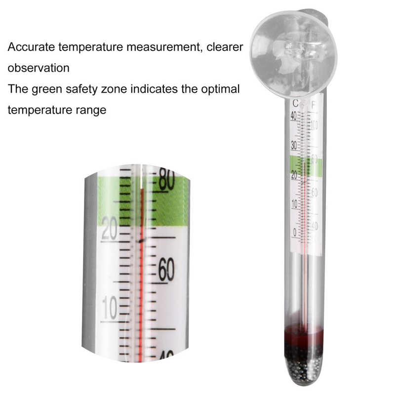 Test Water Temperature Thermometer Tropical Fish Glass Thermometer with Suction Cup for Fish Tank