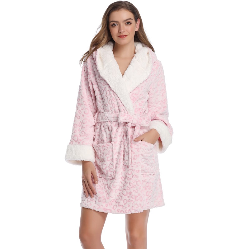 automne hiver Teddy Robes de chambre léopard peignoirs à capuche vêtements de nuit rose Robes de chambre Robes pour les femmes