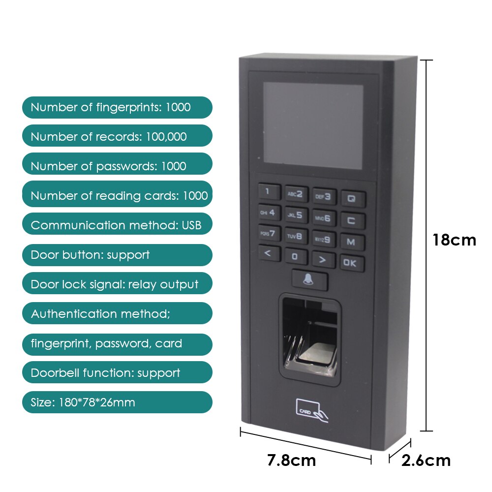 Biometric Fingerprint 125Khz+13.56Mhz RFID Access Control Keypad System Electronic USB Time Clock Recorder Attendance Machine