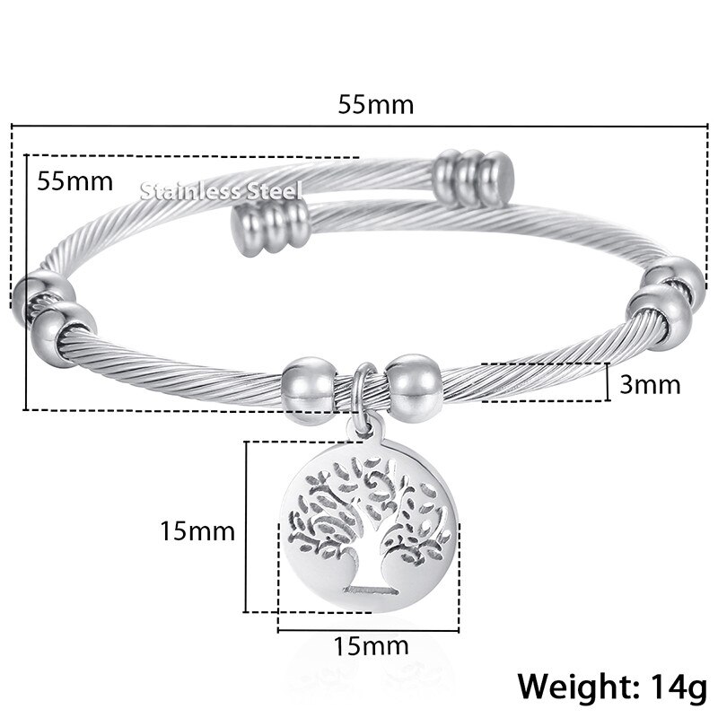 Kvinners armbånd hjerte tre hånd sjarm armring gull farge rustfritt stål armbånd for kvinne smykker 3mm kkgm 45: Kg195 sølv tre