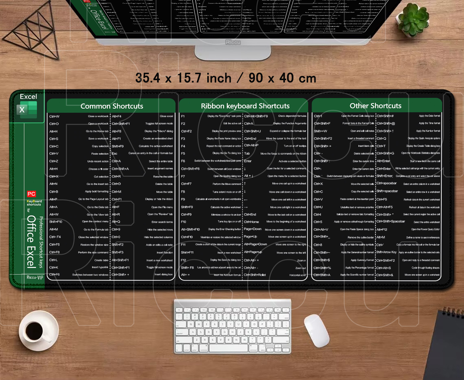 Große erweiterte Bürocomputer-HD-Schreibtischunterlage Riccu Excel Shortcuts Mauspad Xxl-Tastatur-Mauspad mit rutschfester Basis mit genähtem Rand: XS / COFFEE